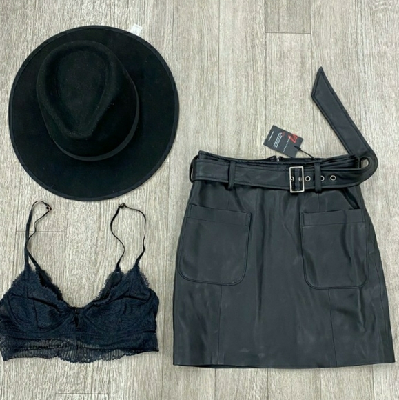 N:Philanthropy Vegan Faux Leather Belted Mini Short Skirt S Small - Picture 5 of 6